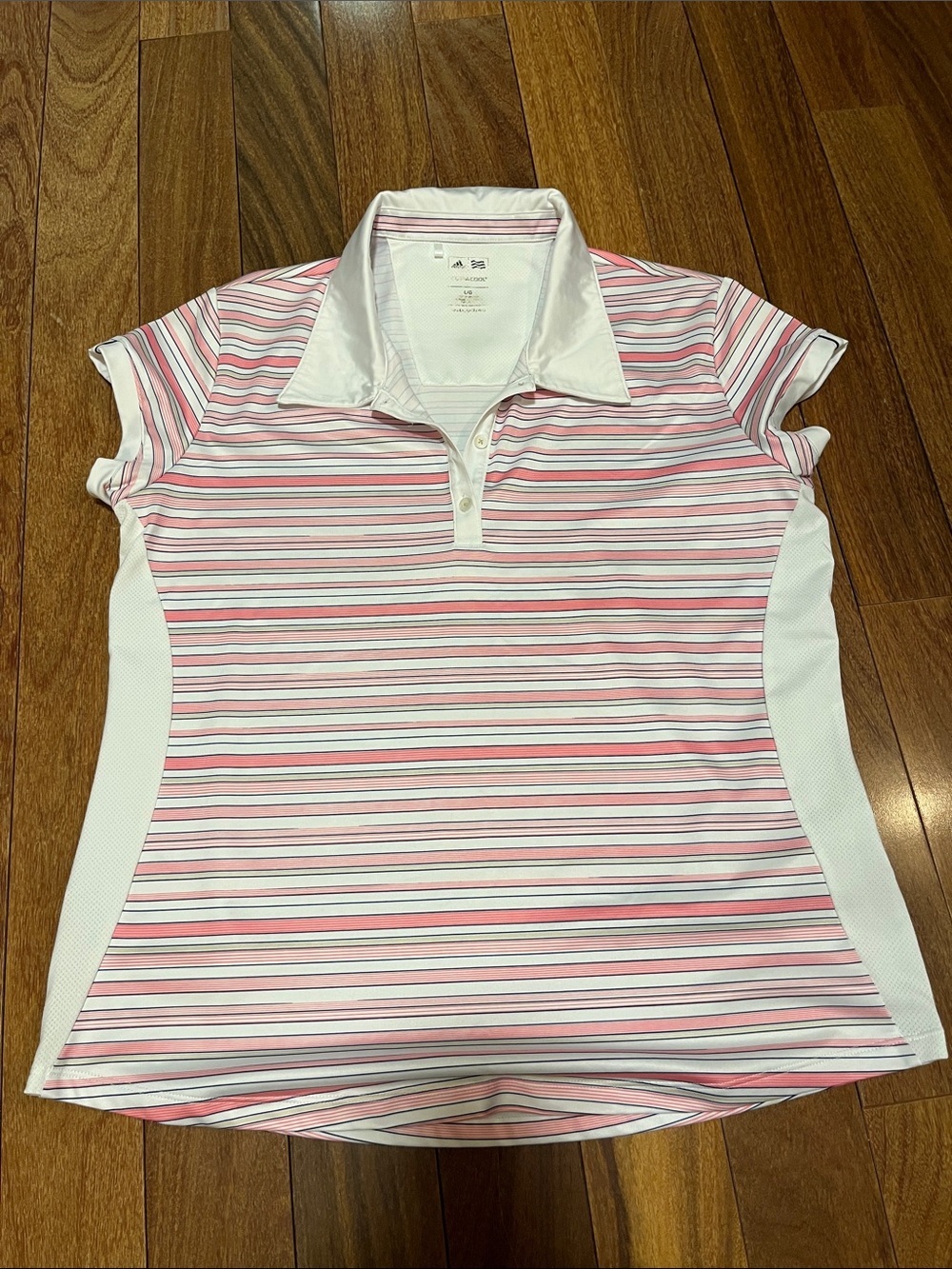 adidas Women's Pink & White Striped Polo Shirt
